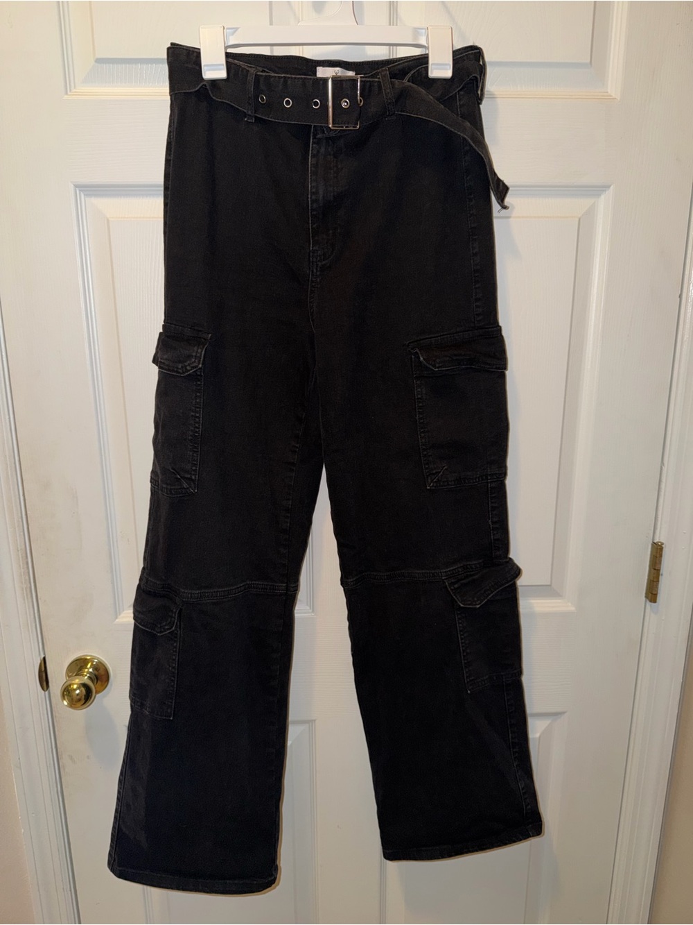 Windsor Black Wide-Leg Cargo Jumpsuit Pants with Belt